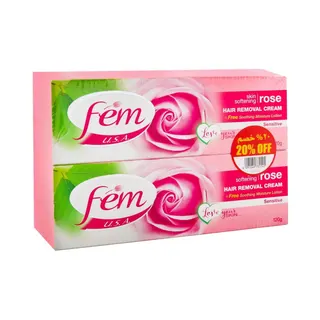 Fem USA Hair Removal Cream with Rose for Softening Skin, 2x120g