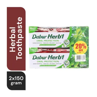 Dabur Herb'L Oral Protection Toothpaste 150 G + Free Toothbrush X 2 Pcs