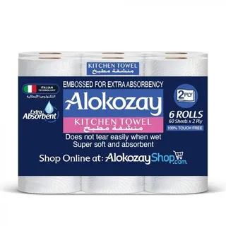 Alokozay Extra Absorbent Kitchen Towel 2Ply, 6 Rolls, 60 Sheets
