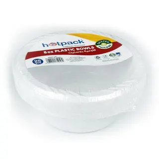 Hotpack Plastic Bowl, 8oz, 25 Pieces