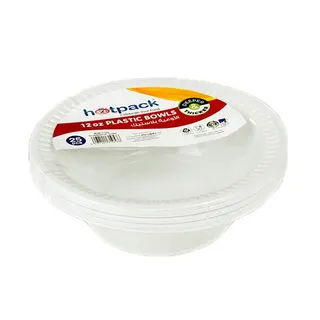 Hotpack Plastic Bowl, 12oz, 25 Pieces