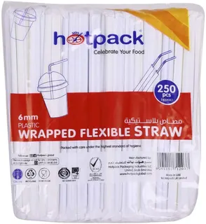 Hotpack Plastic Wrapped Flexible Straw - 6mm 250   Pieces