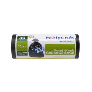 Hotpack Medium Heavy Duty Black Garbage Bags Roll, 65x95cm, 30 Gallon, 30 Pieces