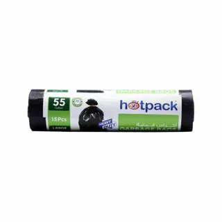 Hotpack Large Heavy Duty Black Garbage Bags Roll, 80x110cm, 55 Gallon, 15 Pieces