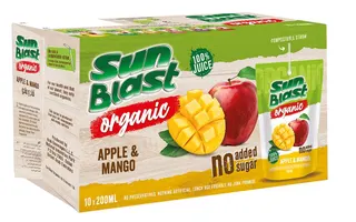 Sun Blast 100% Organic Apple & Mango Juice - No Added Sugar, 10x200ml