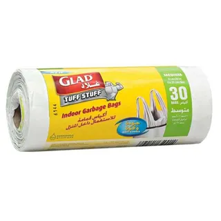 Glad Tuff Stuff White Handle Rolls Garbage Bag - Medium, 55cmx60cm, 35L, 30 Bags