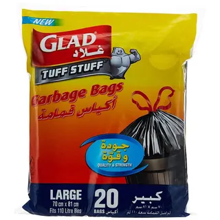Glad Tuff Stuff Garbage Bag Large Black Handle Tie, 70cmx80cm, 110L, 20 Bags