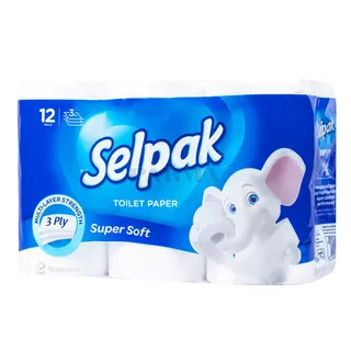 Selpak 3 Ply Super Soft Toilet Paper Rolls White, 12 Rolls