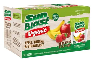 Sun Blast 100% Organic Apple, Strawberry & Banana Juice No Added Sugar, 10x200ml