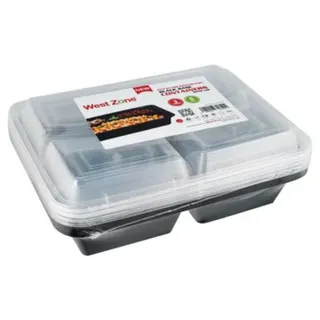 West Zone Black Base Containers with Lid, 3 Compartments, 5 Pieces