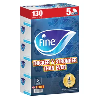 Fine Facial Tissues Classic Box 130 Sheets x 2 Ply, Pack of 5