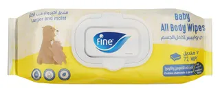 Fine Baby Wet Wipes with Aloe Vera & Chamomile Extracts for Sensitive Skin, 72 wipes