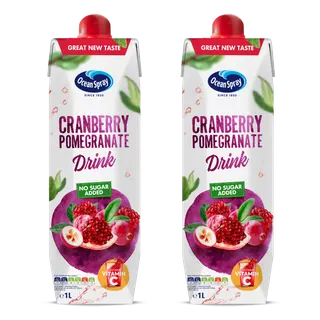 Ocean Spray Cranberry Pomegranate Juice No Sugar Added 1 Ltr X 2 Pcs