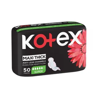 Kotex Pads Maxi Super + Wings, 50 Pads
