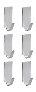 Silver Steel Wall Hooks, 6 Pieces