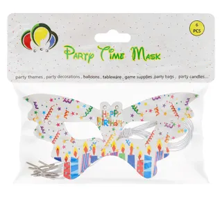 Party Time Multicolored Butterfly Shaped Happy Birthday Eye Masks, 6 Pieces