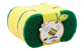 San Jiu Green & Yellow Sponge Scourers, 3 Pieces