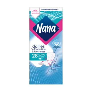 Nana Dailies Fresh & Protect Long & Thin Pantyliners, 28 Pieces
