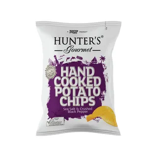 Hunter's Gourmet Sea Salt & Crushed Black Peppers Hand Cooked Potato Chips, 125g
