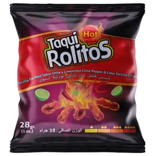 Taqui Rolitos Hot Chili Pepper & Lime Tortilla Chips, 28g