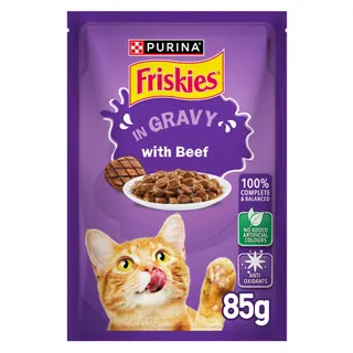 Purina Friskies Beef Chunks In Gravy Wet Cat Food Pouch, 85g