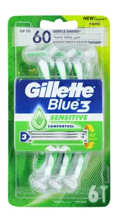 Gillette Blue 3 Disposable Razors for Sensitive Skin, 6 Pieces