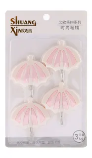 Shuang Xin White & Pink Umbrella Wall Hooks, 4 Pieces