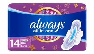 Always All in One Large Ultra Thin Pads with Wings, 14 Pieces