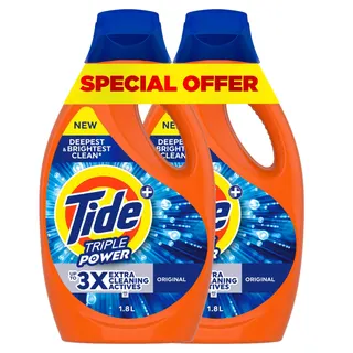 Tide Laundry Detergent Powder Triple Power Original Liquid Detergent, 2x1.8L