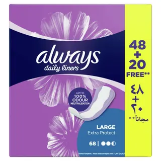 Always Daily Liners Extra Protect Large Pantyliners, 68 Pieces