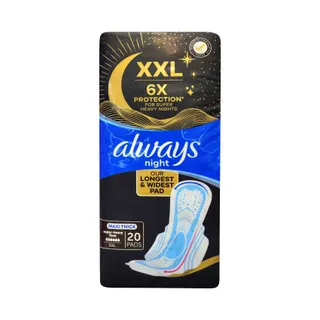 Always XXL Maxi Thick Heavy Night Protection Pads with Wings, 20 Pieces