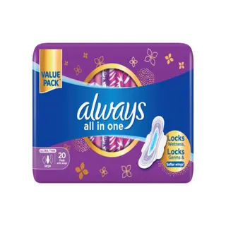 Always All in One Sanitary Pads, 20 Pieces
