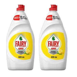 Fairy Plus Lemon Dishwashing Liquid, 2x600ml