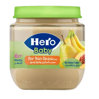 Hero Baby Pear Peach Banana Puree, 6+ Months, 125g