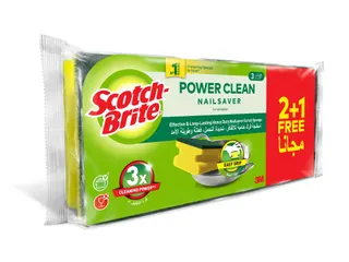 Scotch Brite Power Clean Nailsaver Scrub Sponge Pack, 3 Pieces