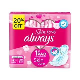Always Skin Love Maxi Thick Sanitary Pads with Wings Large, 30 Pads