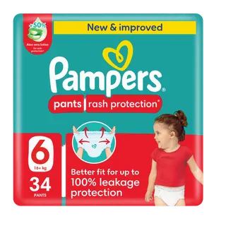 Pampers Rash Protection Pants Diapers, Size 6, 16+kg, 34 Pieces