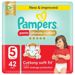 Pampers Ultimate Comfort Pants Diapers, Size 5, 12-18kg, with Aloe Vera and Vitamin E, 42 Pieces