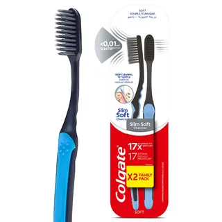 Colgate Slim Soft Charcoal Soft Toothbrush, 2 Pieces