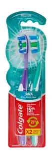 Colgate 360 Degree Whole Mouth Cleaner Purple & Green Medium Toothbrushes, 2 Pieces