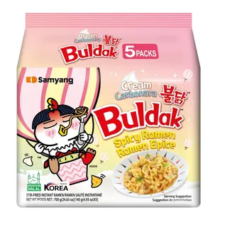 Samyang Buldak Cream Carbonara Hot Chicken Flavor Ramen Stir Fried Noodles Pack, 5x140g