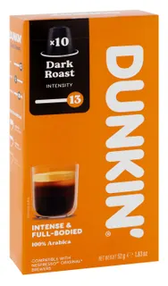 Dunkin' Arabica Coffee Capsules Dark Roast Intensity 13, 10 Pieces