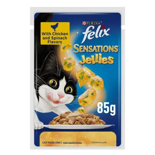 Purina Felix Sensations Jellies Cat Food with Chicken and Spinach Flavors, 85g