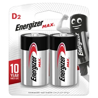 Energizer Max D2 Alkaline Batteries, 2 Pieces