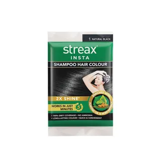Streax Insta Natural Black Hair Colour Shampoo Sachet, 25ml