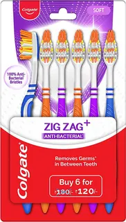 Colgate ZigZag Anti-Bacterial Toothbrush - Medium, 6 Pieces