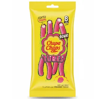 Chupa Chups Sour Long Tube Strawberry Jellies with Center Filling, 8 Pieces, 80g