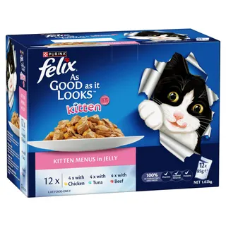 Felix Kitten As Good As It Looks Kitten Menus in Jelly Wet Cat Food, 12x85g