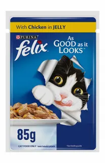 Purina Felix As Good As It Looks Wet Food with Chicken in Jelly for Adult Cats, 85g