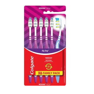 Colgate ZigZag with Tongue Cleaner Medium Toothbrush 6 Pcs